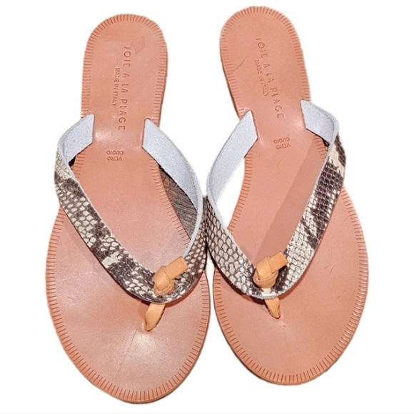 Joie A La Plage Italian All Leather Snakeskin Reptile Slip On Flat Flip Flops 38 - Picture 1 of 11